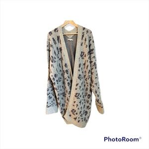 Easel Cardigan Sweater Animal Print Tan Size 3X